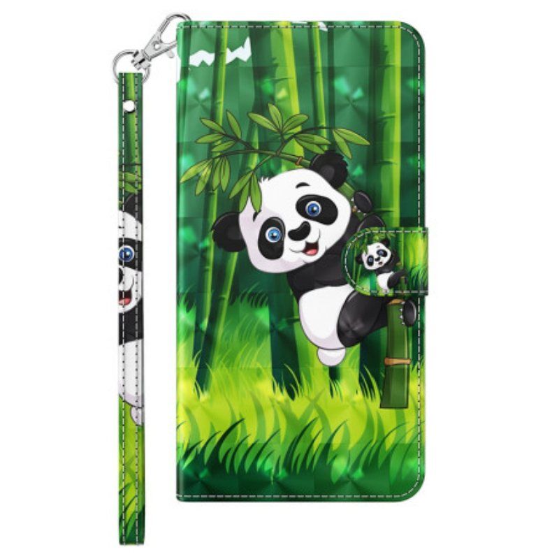 Folio Deksel Til iPhone 15 Plus Med Kjede 3d Bamboo Panda Med Stropp