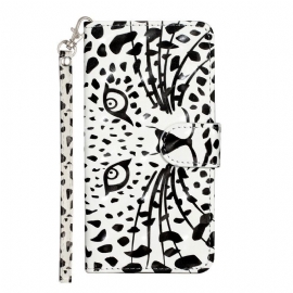 Folio Deksel Til iPhone 15 Plus Med Kjede 3d Leopard Med Stropp