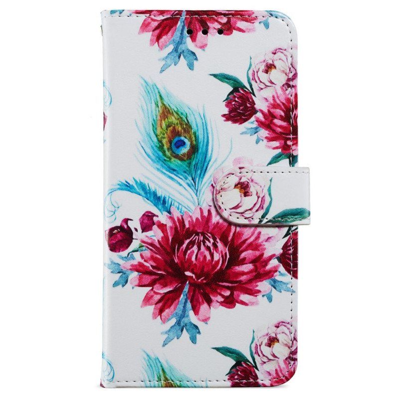 Folio Deksel Til iPhone 15 Plus Med Kjede Blomster Med Stropp