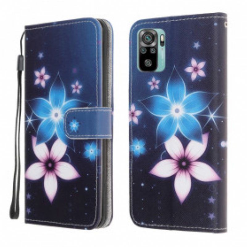 Folio Deksel Til Xiaomi Redmi Note 10 / 10S Med Kjede Lunar Strap Blomster