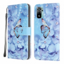 Folio Deksel Til Xiaomi Redmi Note 10 / 10S Med Kjede Strappy Diamond Sommerfugler