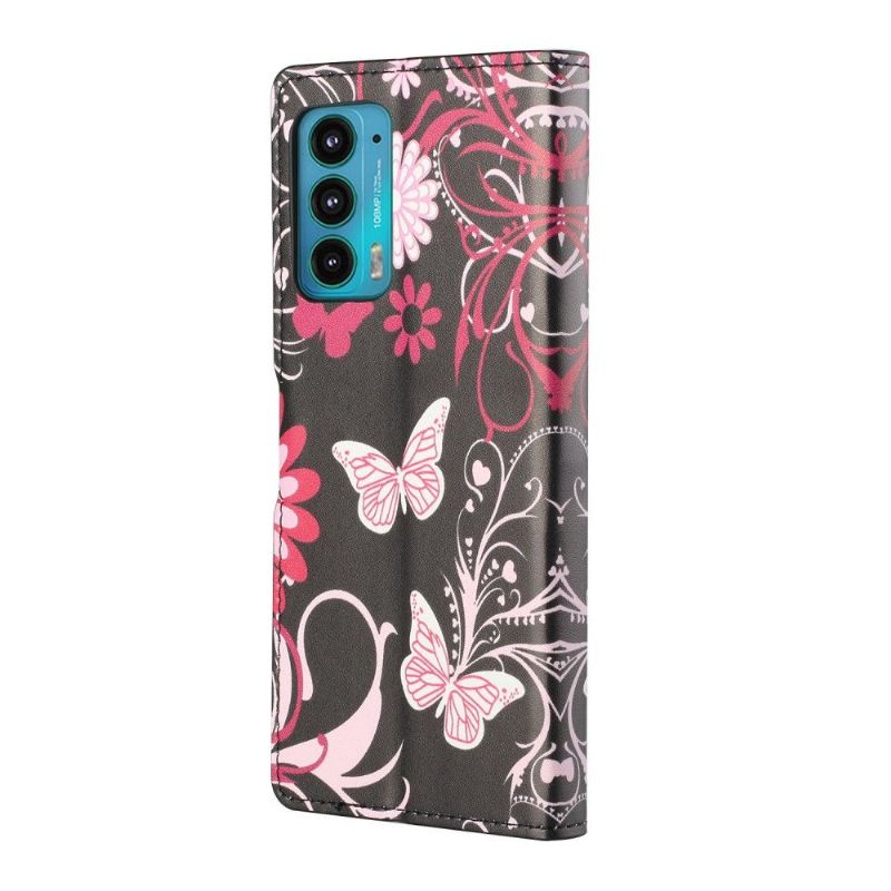 Folio Deksel Til Motorola Edge 20 Sommerfugler Og Blomster