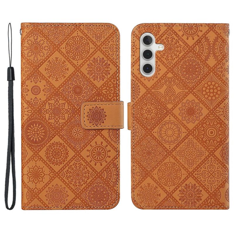 Lærdeksel Folio Deksel Samsung Galaxy A15 5g Mobildeksel Patchwork-mandalaer Med Stropp