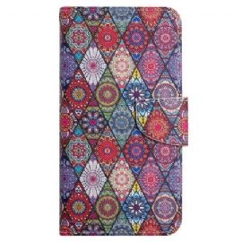 Lærdeksel Folio Deksel Samsung Galaxy A15 5g Mobildeksel Patchwork Med Stropp