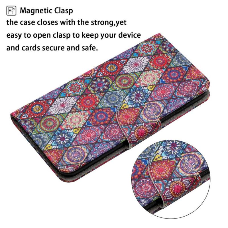 Lærdeksel Folio Deksel Samsung Galaxy A15 5g Mobildeksel Patchwork Med Stropp