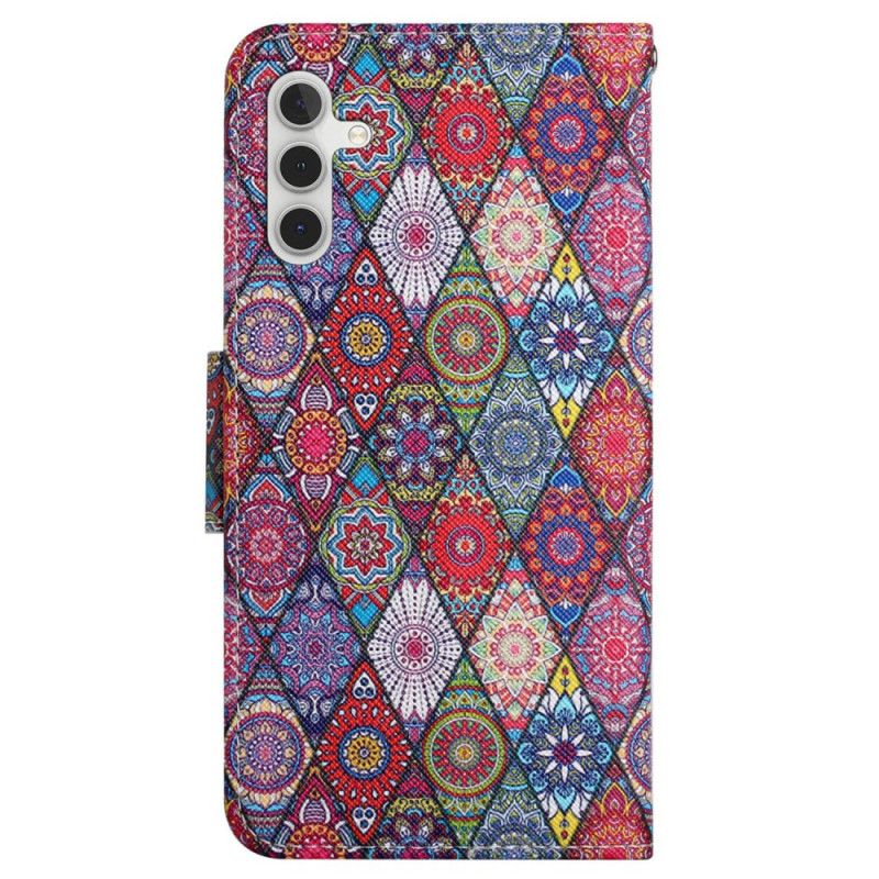 Lærdeksel Folio Deksel Samsung Galaxy A15 5g Mobildeksel Patchwork Med Stropp