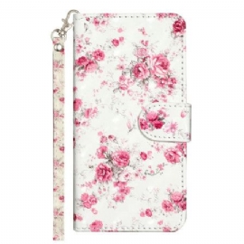 Folio Deksel Xiaomi 14t Rosa Blomster Med Stropp