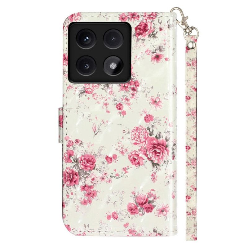 Folio Deksel Xiaomi 14t Rosa Blomster Med Stropp