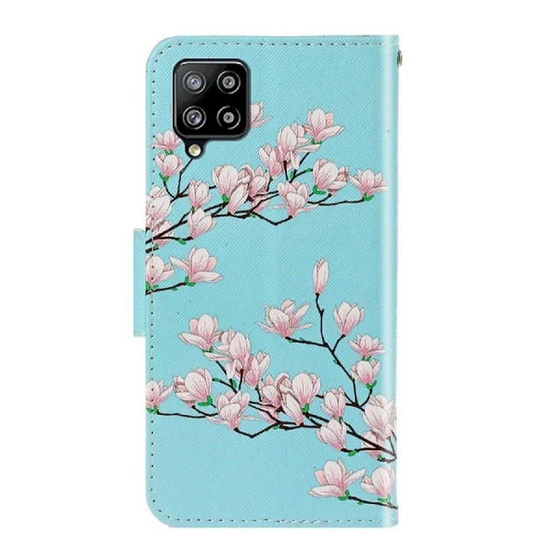 Folio Deksel Til Samsung Galaxy A22 4G Hvite Blomster