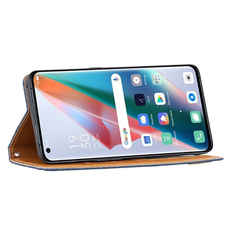 Folio Deksel Til Oppo Find X3 Pro Lerretseffekt Oxford