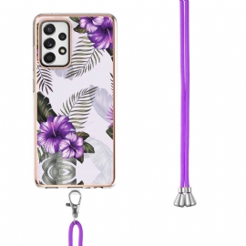 Deksel Til Samsung Galaxy A52 5G / A52 4G / A52s 5G Anti-fall Med Snor Eksotiske Blomster