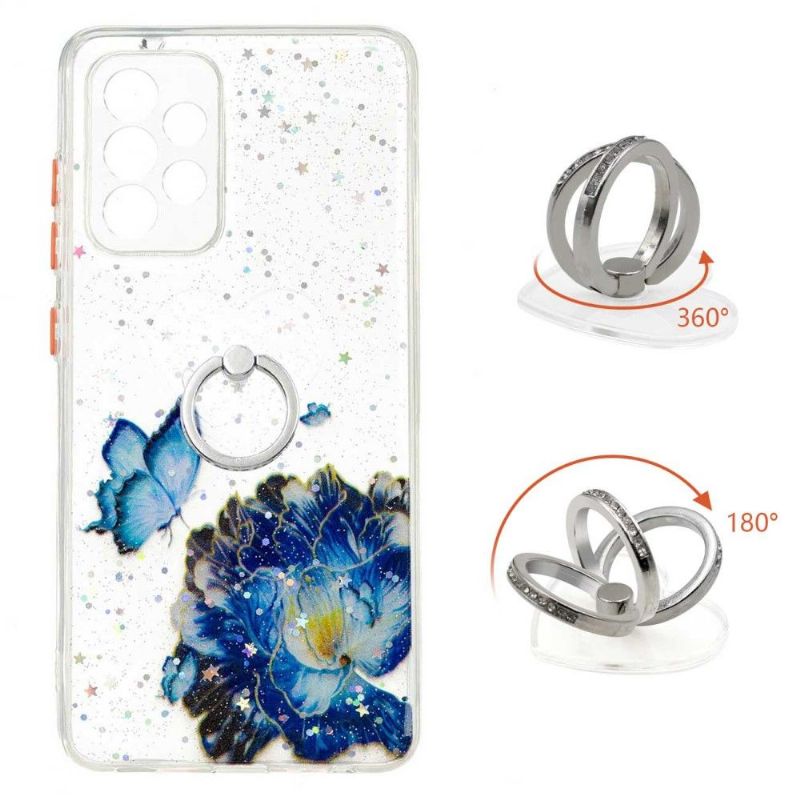 Deksel Til Samsung Galaxy A52 5G / A52 4G / A52s 5G Blå Blomster Og Sommerfugler Med Ring