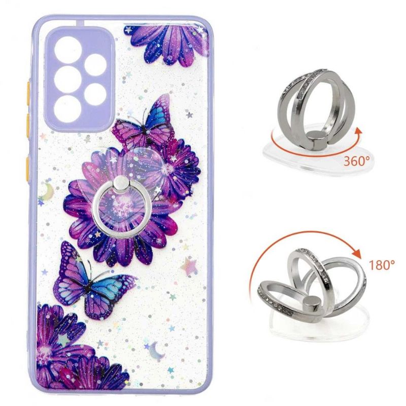 Deksel Til Samsung Galaxy A52 5G / A52 4G / A52s 5G Lilla Blomster Og Sommerfugler Med Ring