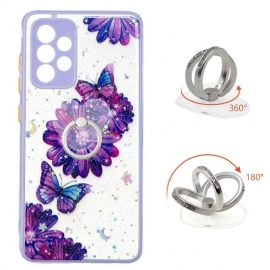 Deksel Til Samsung Galaxy A52 5G / A52 4G / A52s 5G Lilla Blomster Og Sommerfugler Med Ring