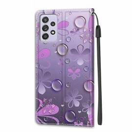 Folio Deksel Til Samsung Galaxy A52 5G / A52 4G / A52s 5G Fiolette Blomster Illustrasjon