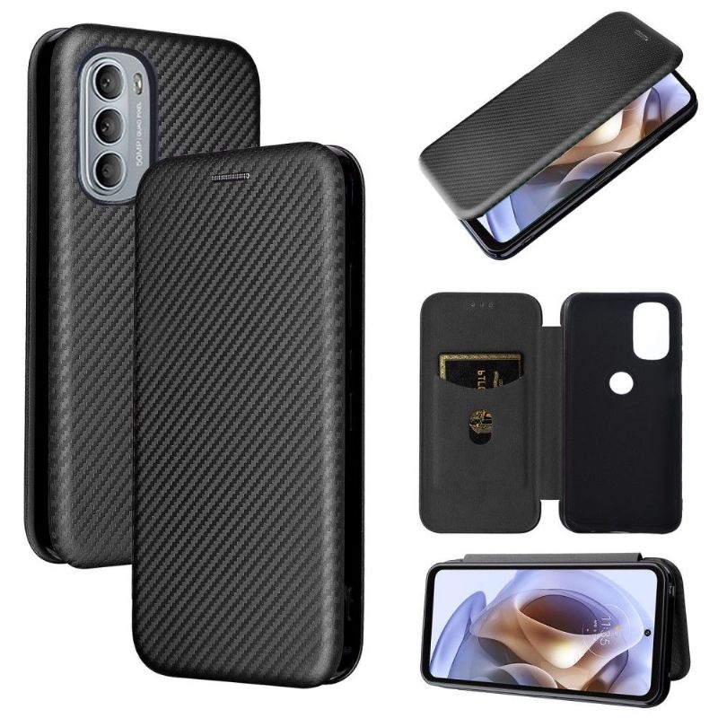 Folio Deksel Til Motorola Moto G31 / Moto G41 Carbon Fiber Leathette