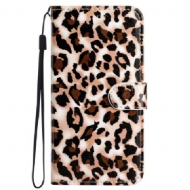 Folio Deksel Samsung Galaxy S24 Ultra 5g Strappy Med Leopardtrykk