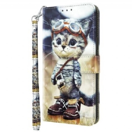 Folio Deksel Til Samsung Galaxy S24 Ultra 5g Aviator Cat Med Stropp