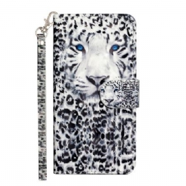 Lærdeksel Folio Deksel Samsung Galaxy S24 Ultra 5g Leopard Med Stropp