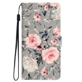 Folio Deksel Samsung Galaxy S24 Plus 5g Blomster Med Stropp