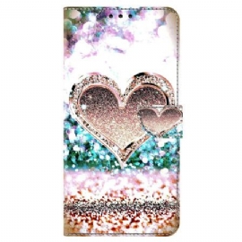 Folio Deksel Samsung Galaxy S24 Plus 5g Rosa Diamanthjerte Beskyttelse Deksel