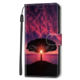 Folio Deksel Samsung Galaxy S24 Plus 5g Svart Tre Ved Solnedgang Med Stropp