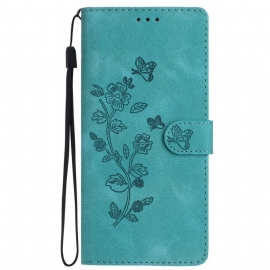 Folio Deksel Samsung Galaxy S24 Plus 5g Trykte Blomster Og Snor Beskyttelse Deksel