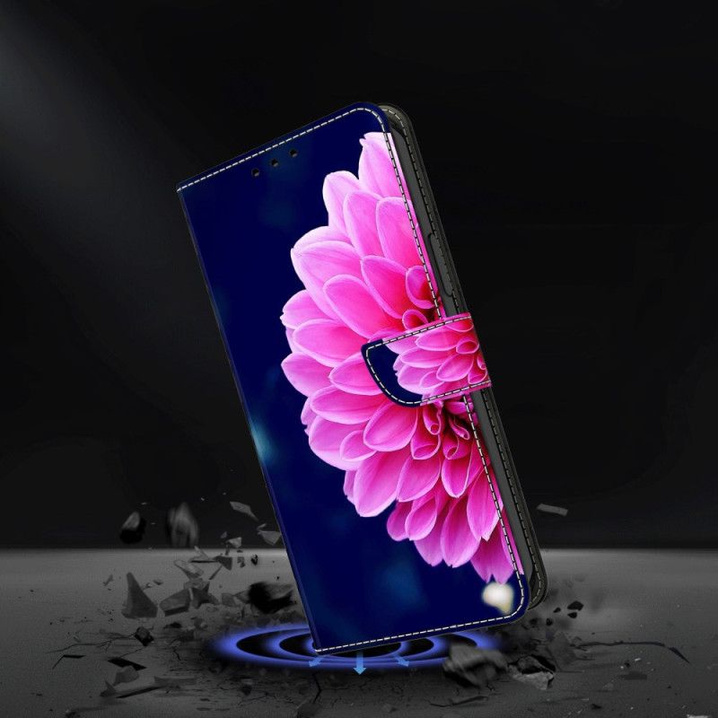 Folio Deksel Til Samsung Galaxy S24 Plus 5g Rosa Blomster På Blå Bakgrunn