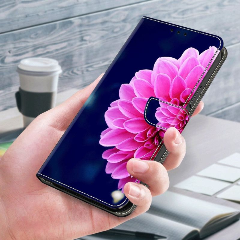 Folio Deksel Til Samsung Galaxy S24 Plus 5g Rosa Blomster På Blå Bakgrunn