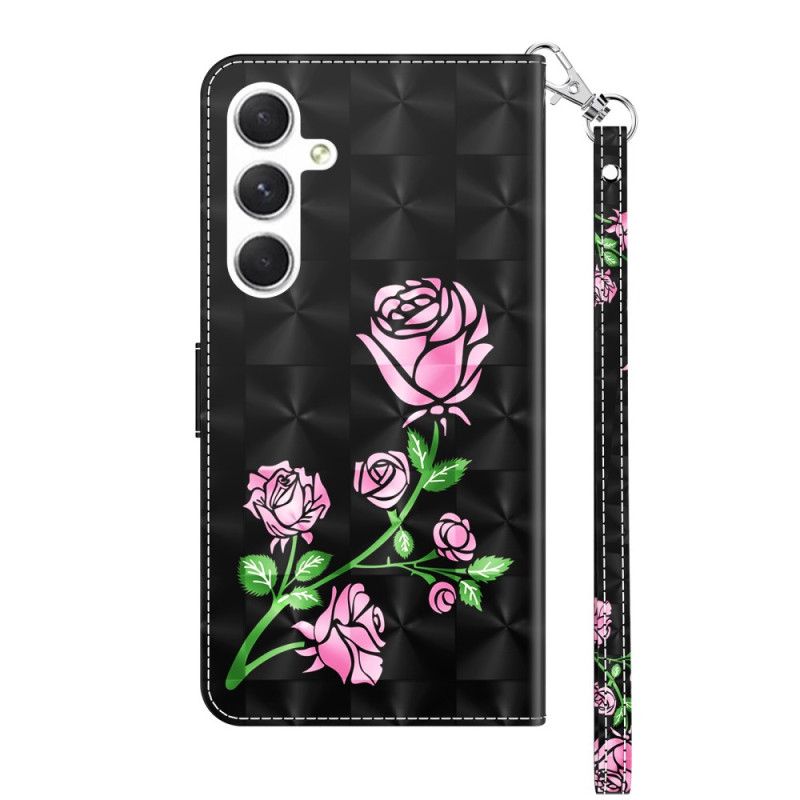 Lærdeksel Folio Deksel Samsung Galaxy S24 Plus 5g Mobildeksel Rosa Blomster Med Stropp