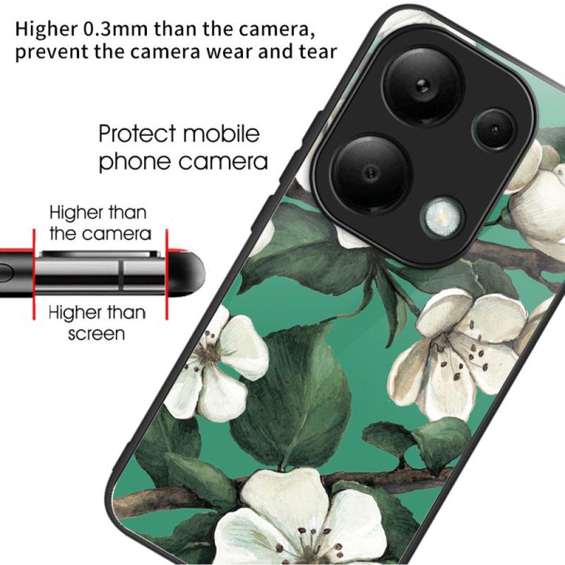 Deksel Til Xiaomi Redmi Note 13 Pro 4g Hvite Blomster Av Herdet Glass