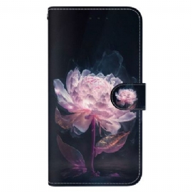 Lærdeksel Folio Deksel Xiaomi Redmi Note 13 Pro 4g Mobildeksel Purple Peony Strap Case