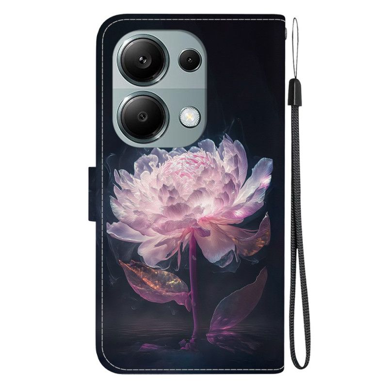 Lærdeksel Folio Deksel Xiaomi Redmi Note 13 Pro 4g Mobildeksel Purple Peony Strap Case