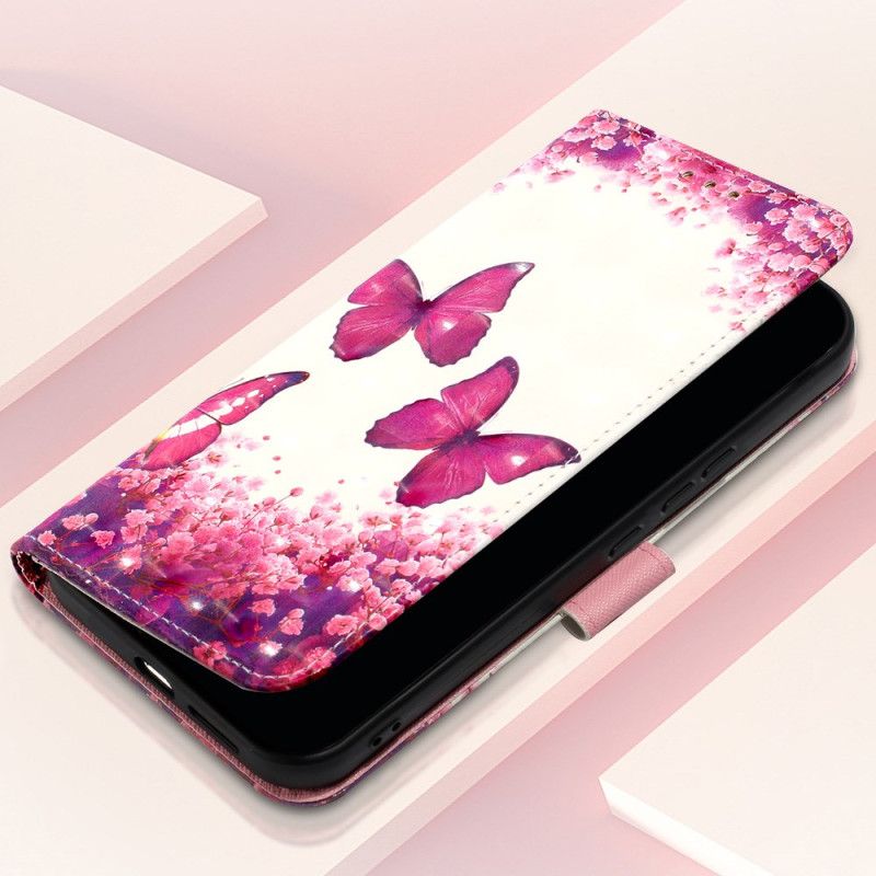 Folio Deksel Oppo Reno 11 5g Rosa Sommerfugler