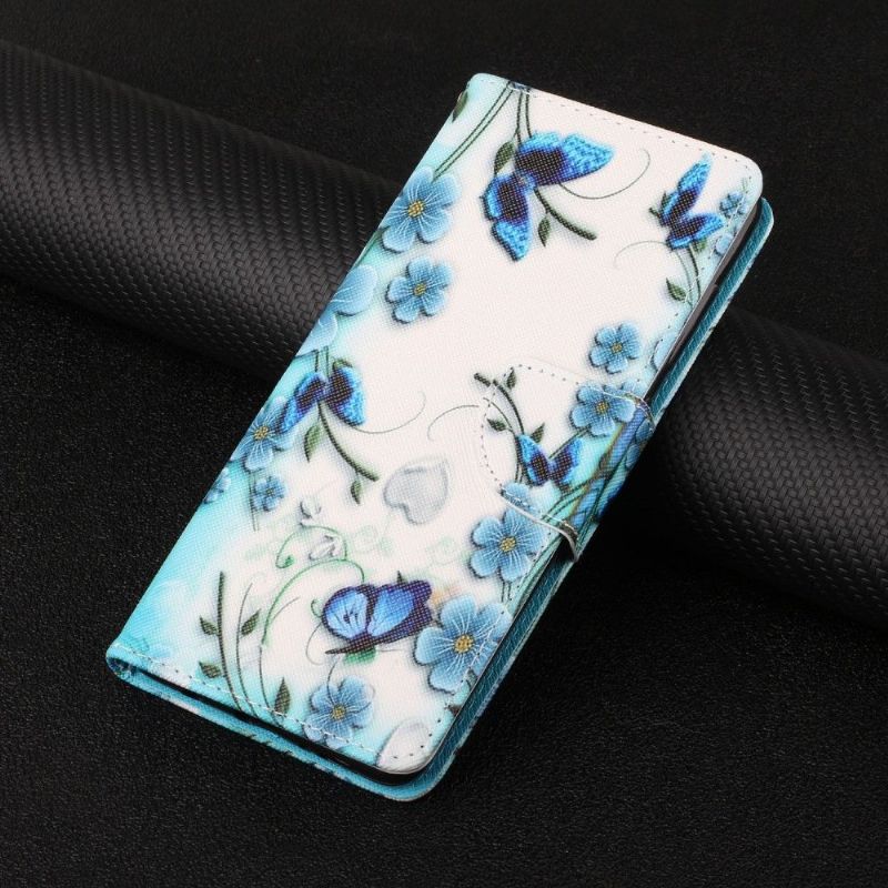 Folio Deksel Til Xiaomi Redmi Note 10 Pro Blå Blomster Og Sommerfugler