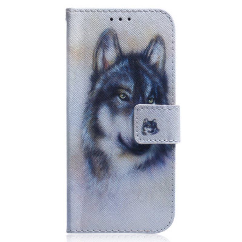 Folio Deksel Til Poco X5 5G Med Kjede Strappy Watercolor Wolf