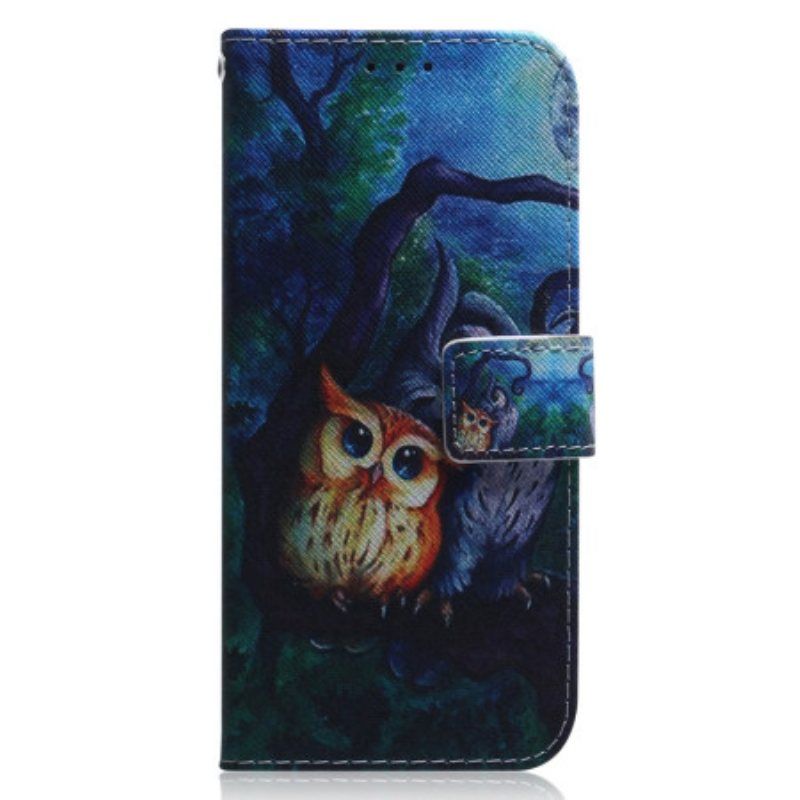 Folio Deksel Til Xiaomi Redmi Note 12 5G Med Kjede Strappy Owls Maleri