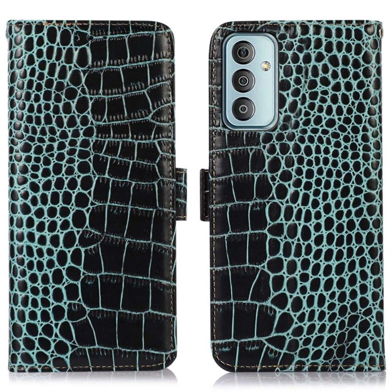 Folio Deksel Til Samsung Galaxy M13 Croco Look Ekte Skinn