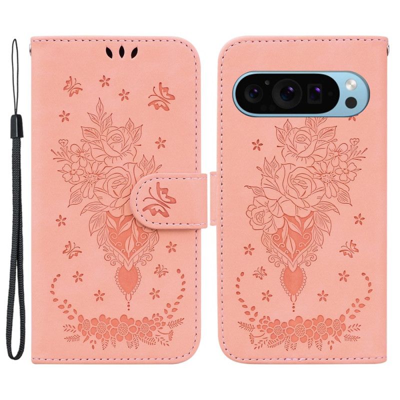 Folio Deksel Google Pixel 9 Floral Semsket Skinneffekt