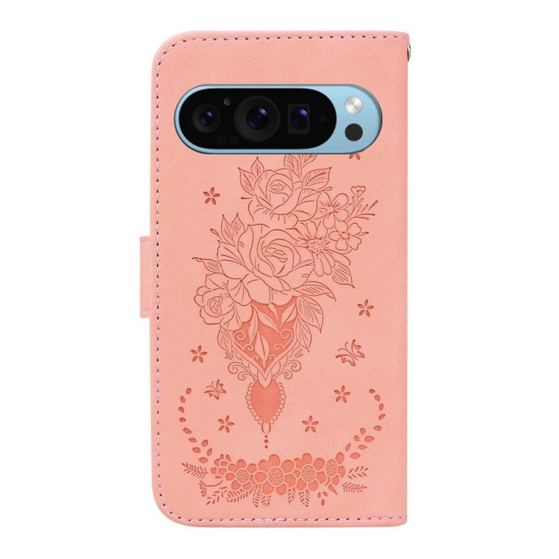 Folio Deksel Google Pixel 9 Floral Semsket Skinneffekt