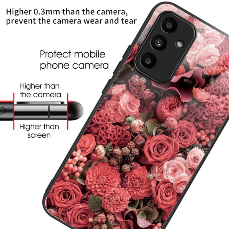 Deksel Samsung Galaxy A15 Røde Og Rosa Blomster Av Herdet Glass