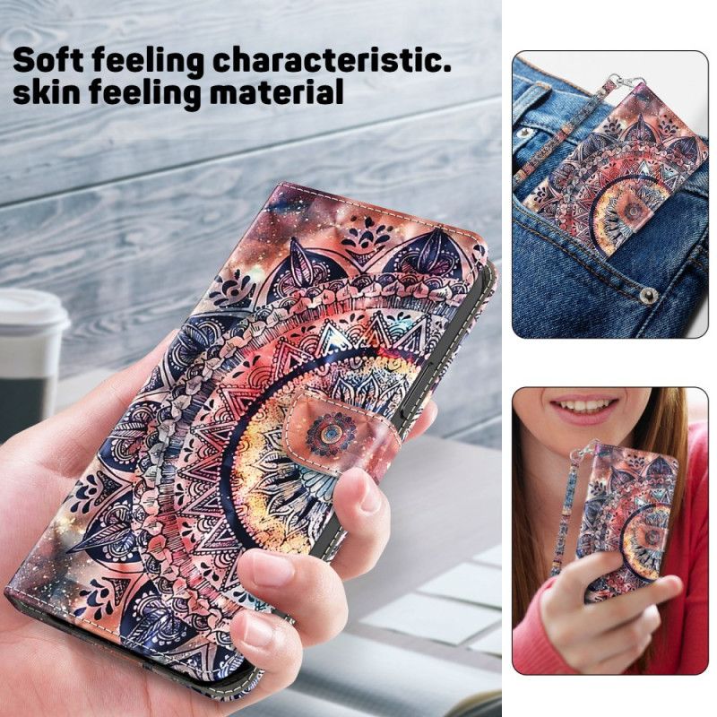 Folio Deksel Samsung Galaxy A15 Fargerik Mandala Med Stropp Beskyttelse Deksel