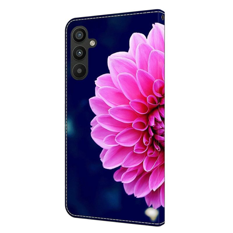 Folio Deksel Samsung Galaxy A15 Rosa Blomster På Blå Bakgrunn