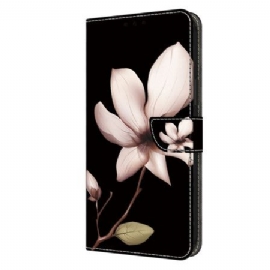 Folio Deksel Samsung Galaxy A15 Rosa Blomster På Svart Bakgrunn