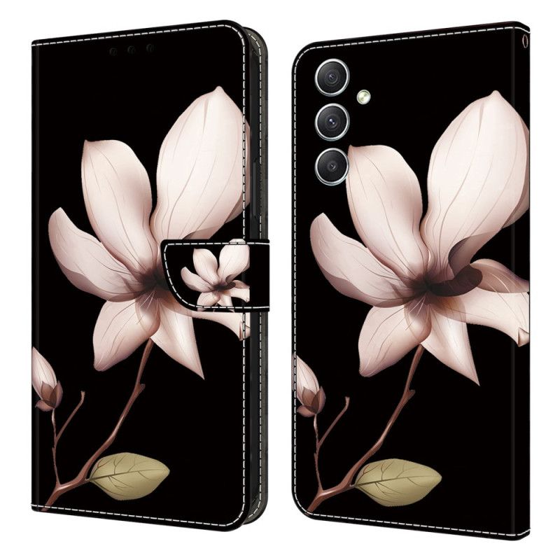 Folio Deksel Samsung Galaxy A15 Rosa Blomster På Svart Bakgrunn