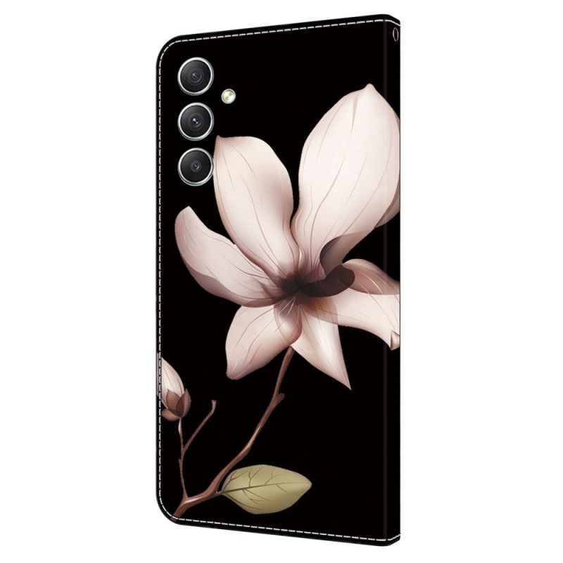 Folio Deksel Samsung Galaxy A15 Rosa Blomster På Svart Bakgrunn