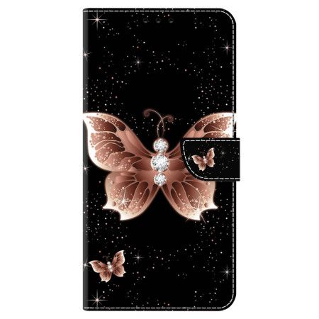 Folio Deksel Samsung Galaxy A15 Rosa Diamantsommerfugler Beskyttelse Deksel