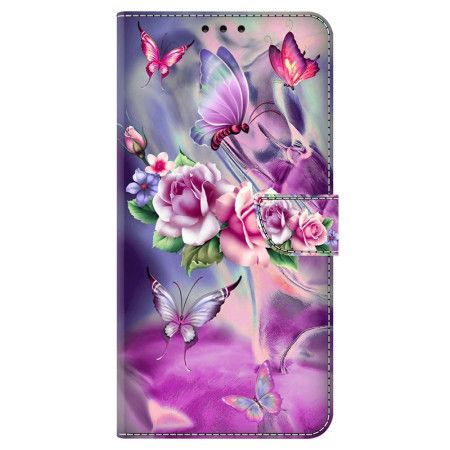 Lærdeksel Folio Deksel Samsung Galaxy A15 Lilla Sommerfugler Og Blomster