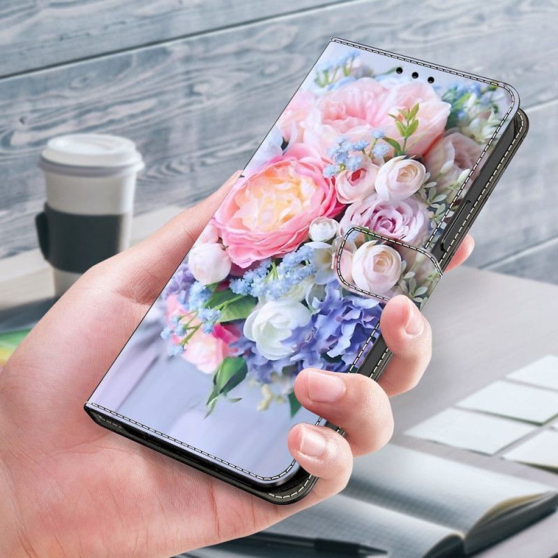 Lærdeksel Folio Deksel Samsung Galaxy A15 Mobildeksel Blomsterbukett