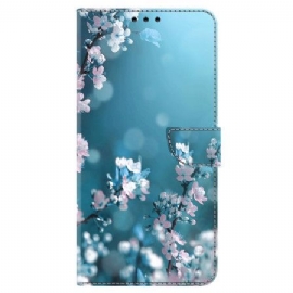 Lærdeksel Folio Deksel Samsung Galaxy A15 Mobildeksel Hvite Blomster